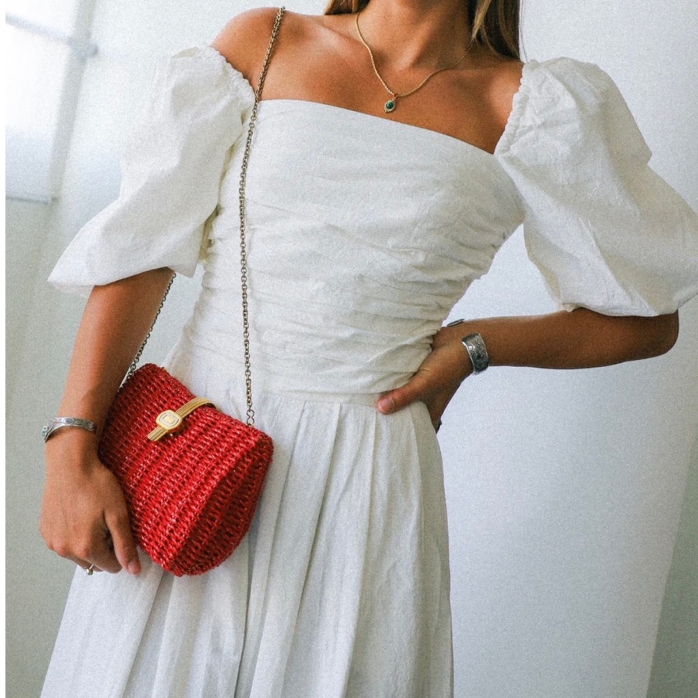 Free People white puff sleeve midi dress